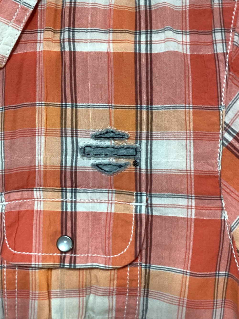 Harley-Davidson Medium Orange Plaid Short-Sleeve Button UpShirt - Picture 3 of 10